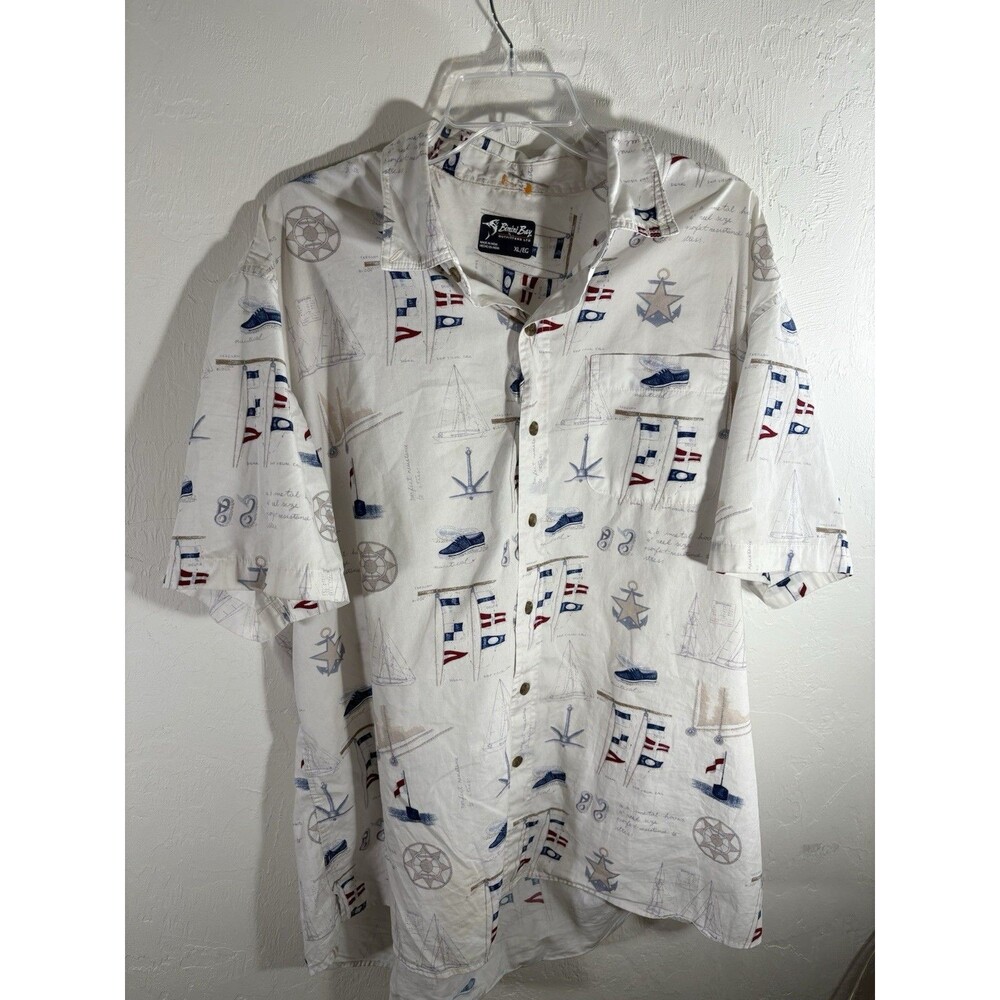 BIMINI Bay XL White, Red Blue Sailboat Nautical Boating  Hawaiian Sea Mens Shirt